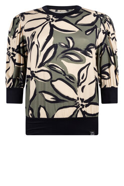 Zoso Rose Allover printed top navy green/ivory