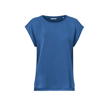 Yaya Cupro blend fabric mix T-shirt kobalt