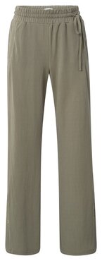 Yaya Jersey wide leg trousers with slit detail army green