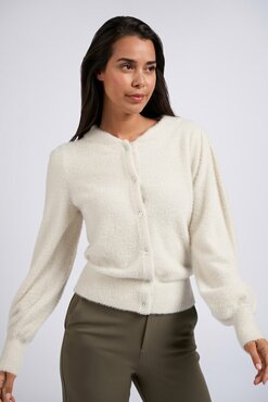 Yaya Furry cardigan ls chalk white