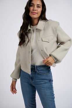 Yaya Wool mix jacket with padded shoulders and knitted sleeves dove gray