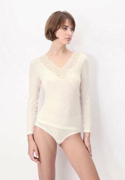 Oroblu Perfect line Cashmere - Lace T-Shirt Long Sleeve ivory