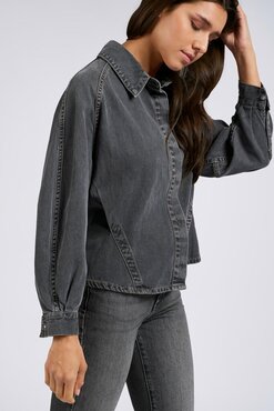 Yaya Denim detailed blouse medium grey denim