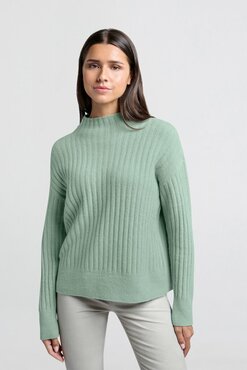 Yaya Sweater with turtleneck, long sleeves and ribbed details jade green melange