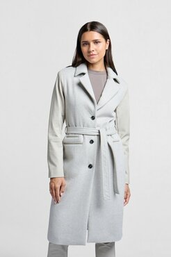 Yaya Long wool mix coat with faux leather sleeves dove gray melange