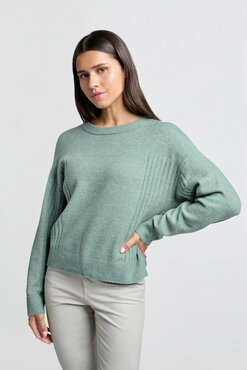 Yaya Sweater with rib detail jade green melange