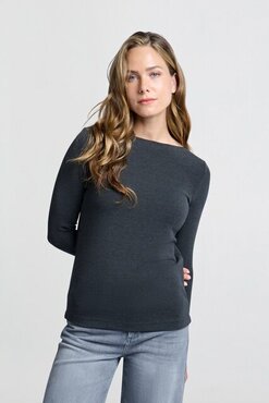 Yaya Boatneck long sleeve top anthracite