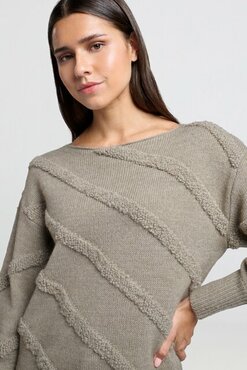 Yaya Diagonal boucle stripe sweater ls dove gray melange