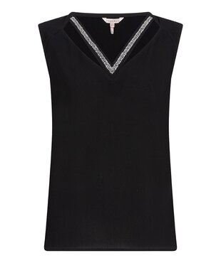 Esqualo Top fancy beaded neckline Black