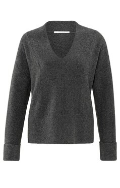 Yaya V-neck sweater with rib details dark anthracite melange