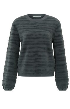 Yaya Fur jaquard sweater ls dark metal grey