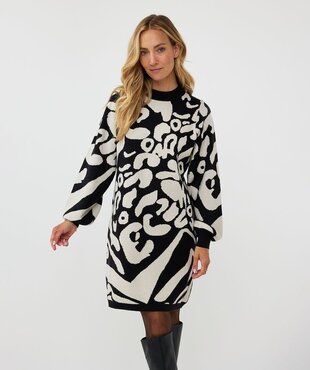 Esqualo Dress 2tone jacquard animal Black / Grey