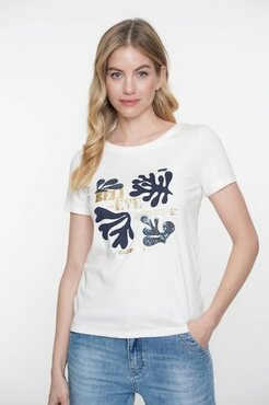 Geisha T-shirt 'believe' off-white/navy  52114-41