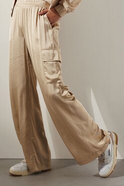 Tramontana Hammered-Satin Trousers Sand C45-15-101