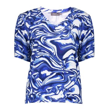 Geisha T-shirt v-neck jersey AOP blue/off-white  52445-60 JAZZ