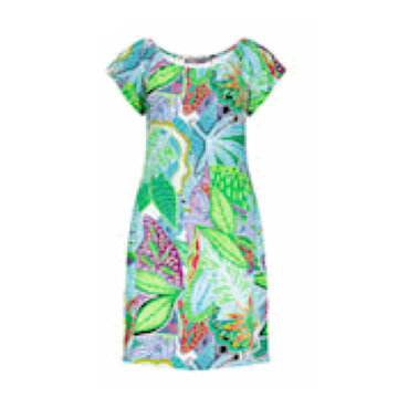 Geisha Dress elastic shoulder jersey AOP turquoise/green  57363-60 MAY