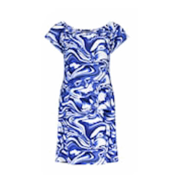 Geisha Dress elastic shoulder jersey AOP blue/off-white  57363-60 MAY