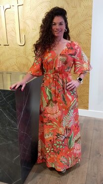 Tramontana Dress Blooming Floral Stitch PrintCorals C11-16-501