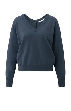 Yaya Double v-neck sweater with buttons at back china blue melange 01-000494-508