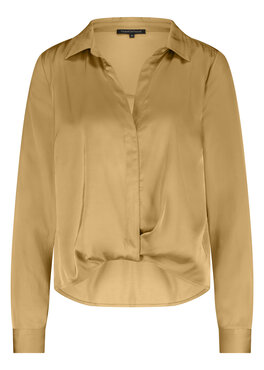 Tramontana Hammered Satin Wrap Blouse Camel
