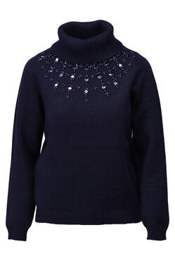 K-Design Pull rolkraag met kralen B812 navy