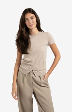 Yaya Short sleeve knitted top with double hem sand melange 01-000484-508