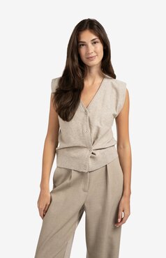 Yaya Knitted gilet a-symmetric button closure sand melange 01-010120-508