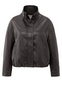 Yaya Faux leather jacket with baloon bottom hem anthracite brown 02-009060-509