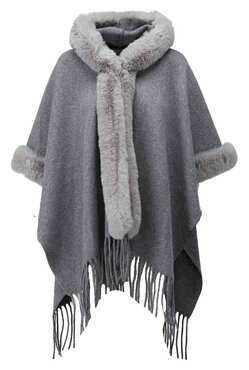 K-Design Poncho met bont look boorden B910