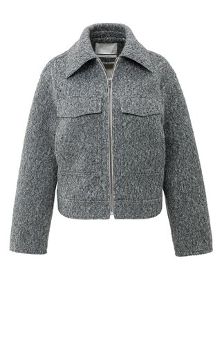 Yaya Short oversized boucle jacket black oyster melange 02-001064-508